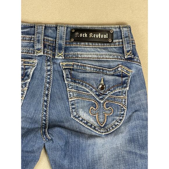 Rock Revival Jeans Womens 27 Blue Patti Boot Low Rise Cut Off Raw Hem Denim - Picture 13 of 16